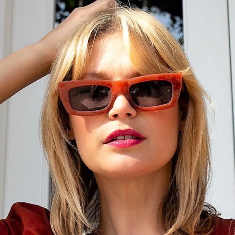 ASOS AJ Morgan rust orange brown thick square frame 90s rectangular sunglasses